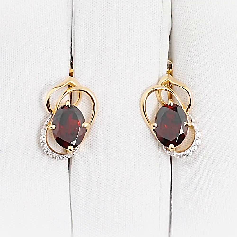 Серьги с гранатами и фианитами из красного золота 585 пробы