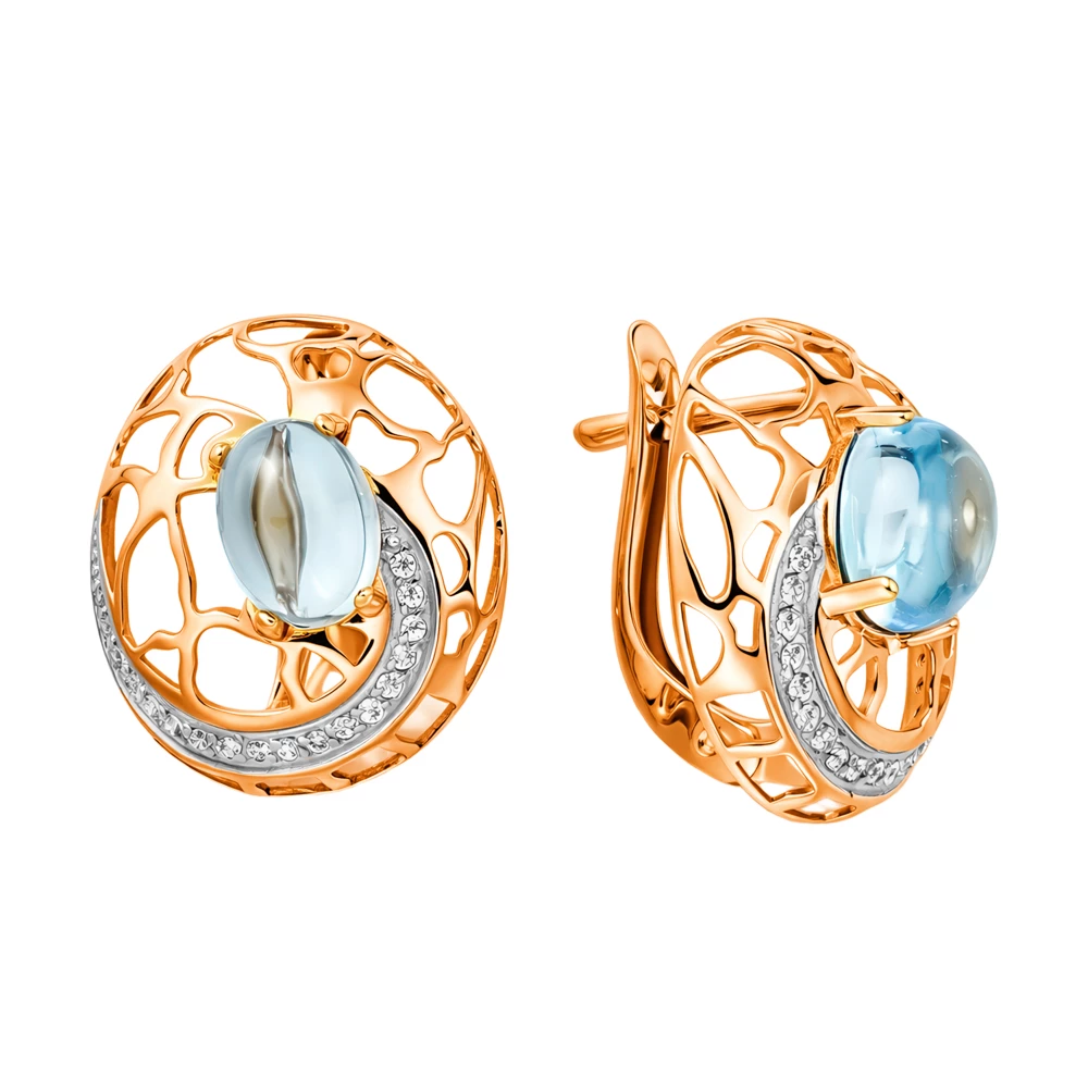 Серьги с топазами и фианитами из красного золота 585 пробы