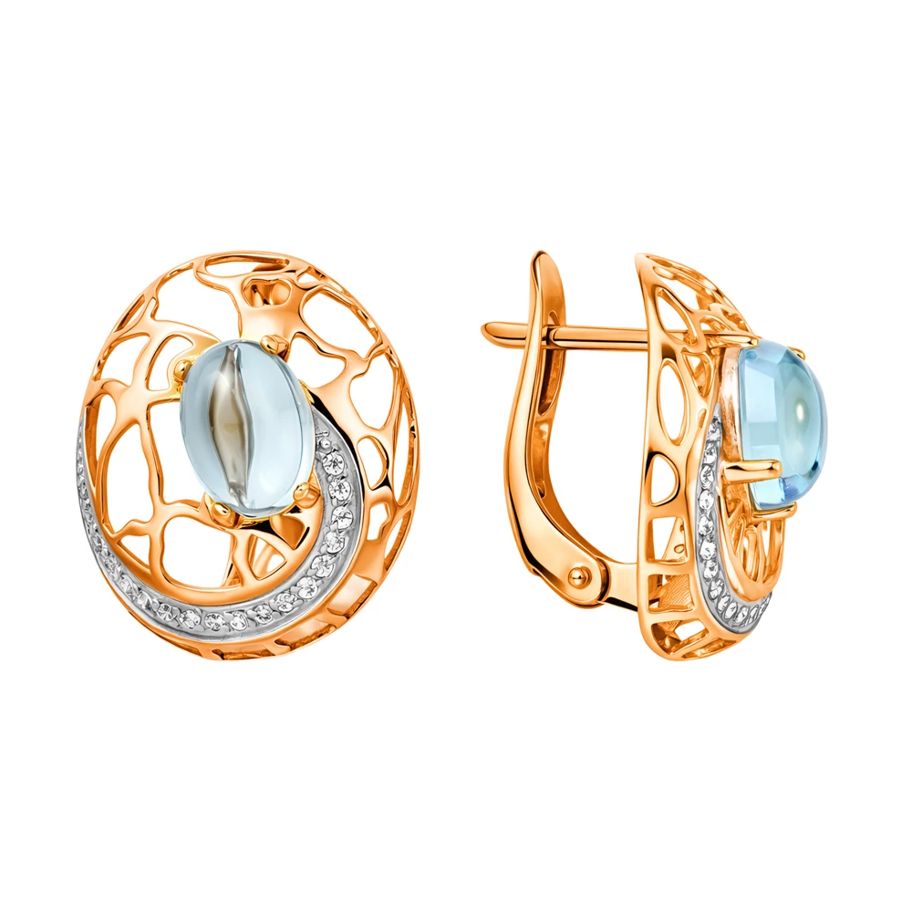 Серьги с топазами и фианитами из красного золота 585 пробы