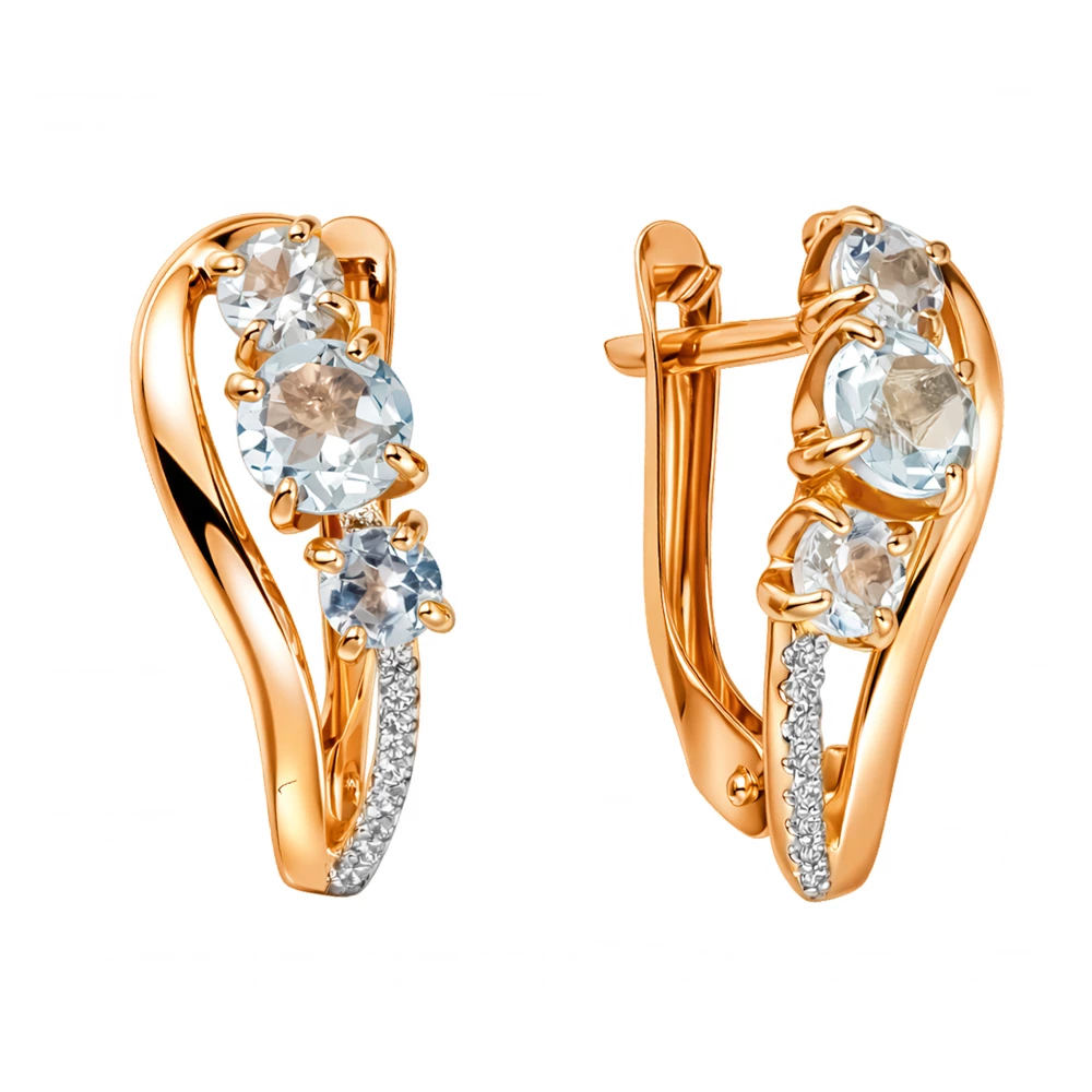 Серьги с топазами и фианитами из красного золота 585 пробы