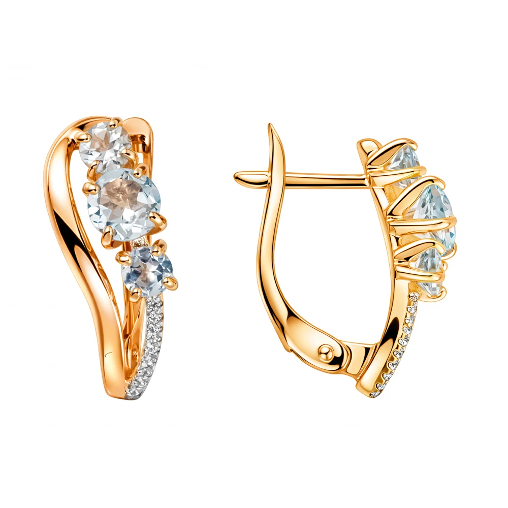 Серьги с топазами и фианитами из красного золота 585 пробы