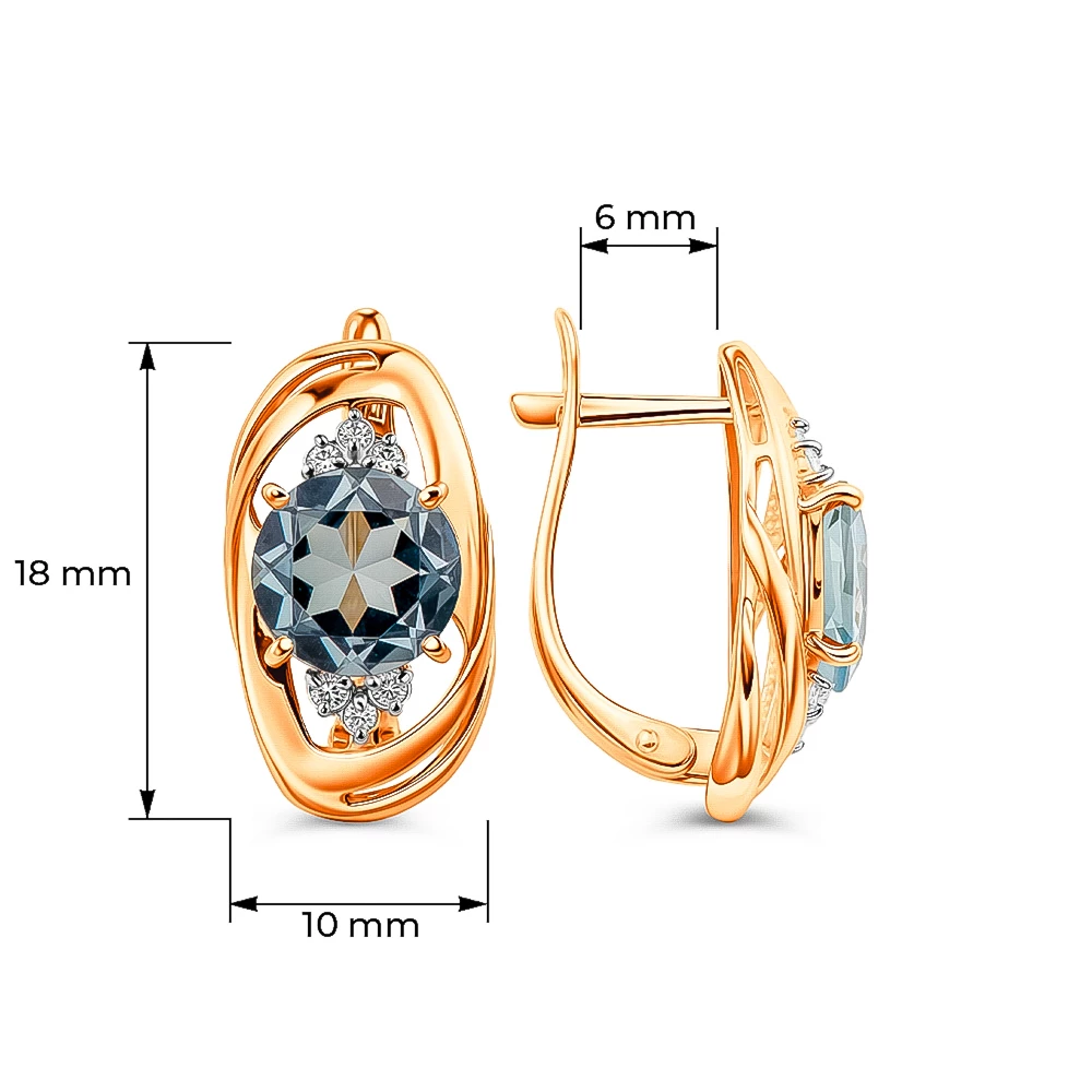 Серьги с топазами и фианитами из красного золота 585 пробы