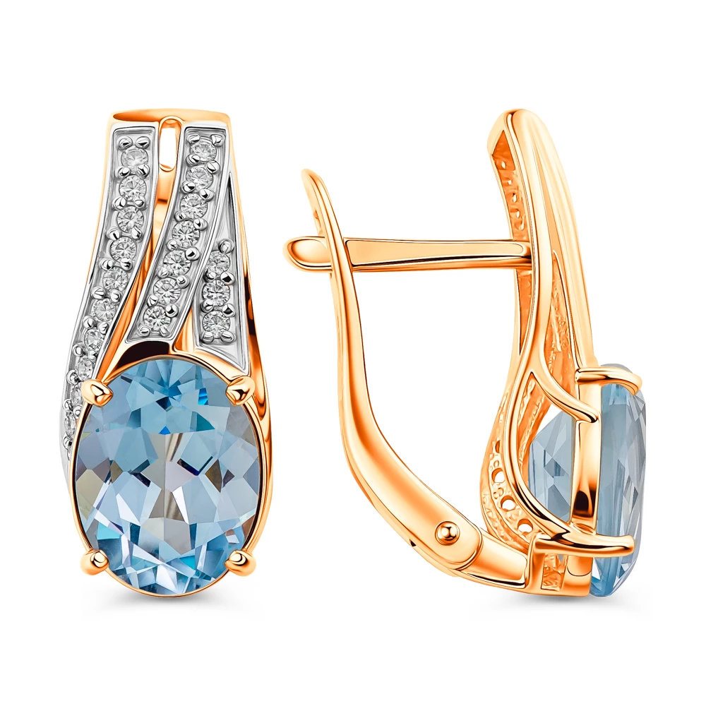 Серьги с топазами и фианитами из красного золота 585 пробы