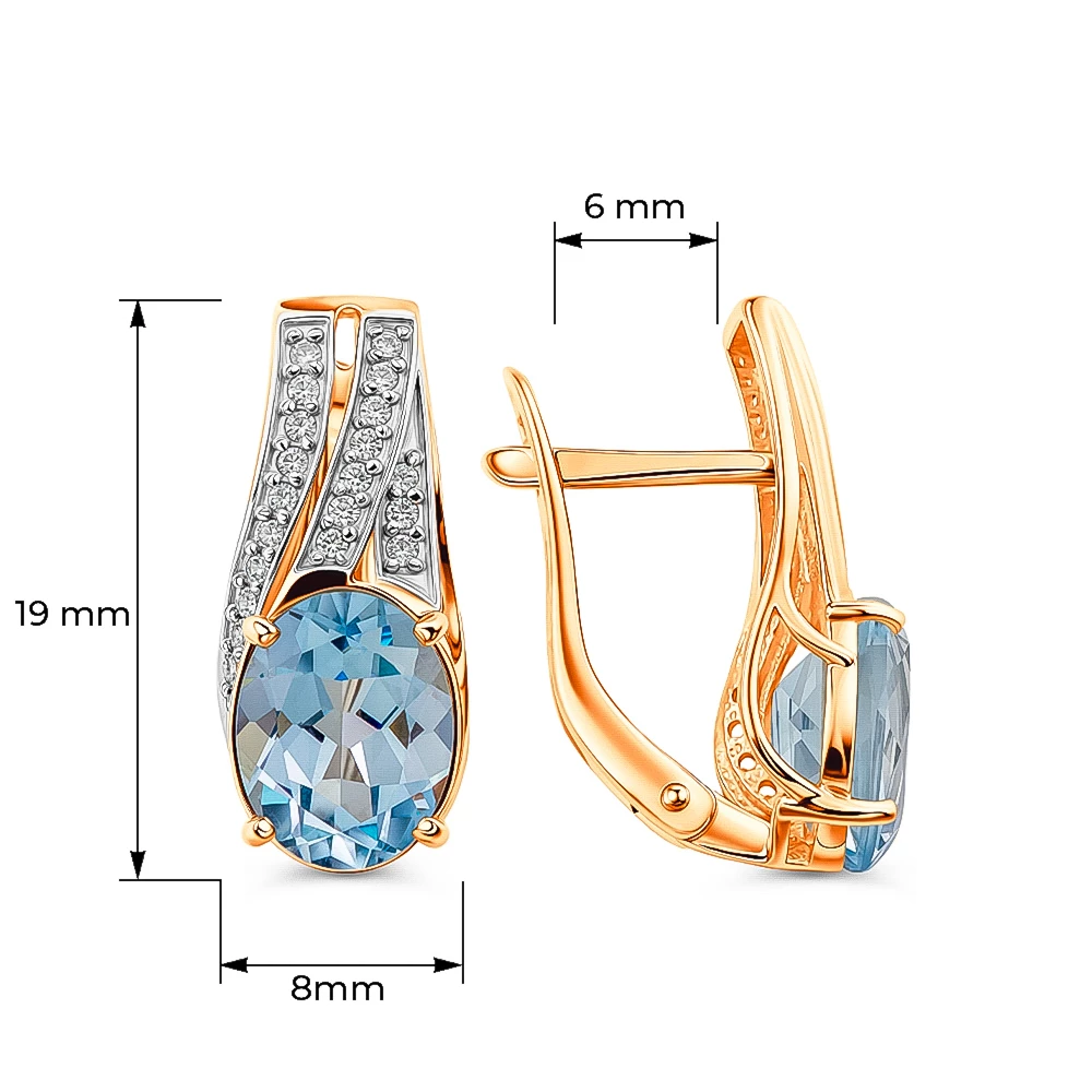 Серьги с топазами и фианитами из красного золота 585 пробы