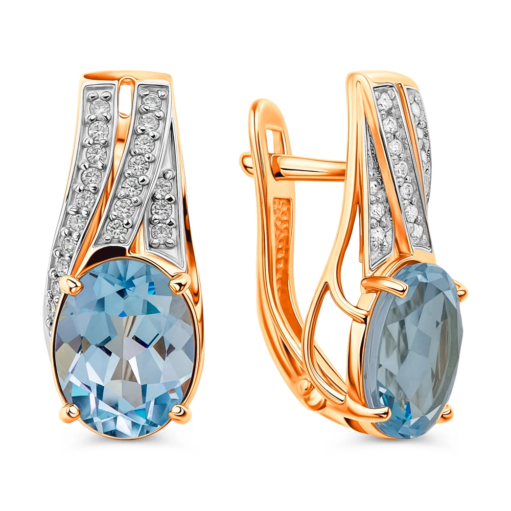 Серьги с топазами и фианитами из красного золота 585 пробы