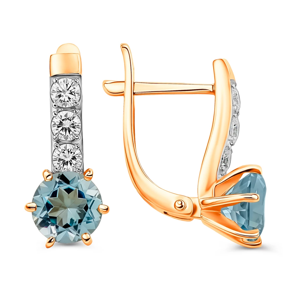 Серьги с топазами и фианитами из красного золота 585 пробы