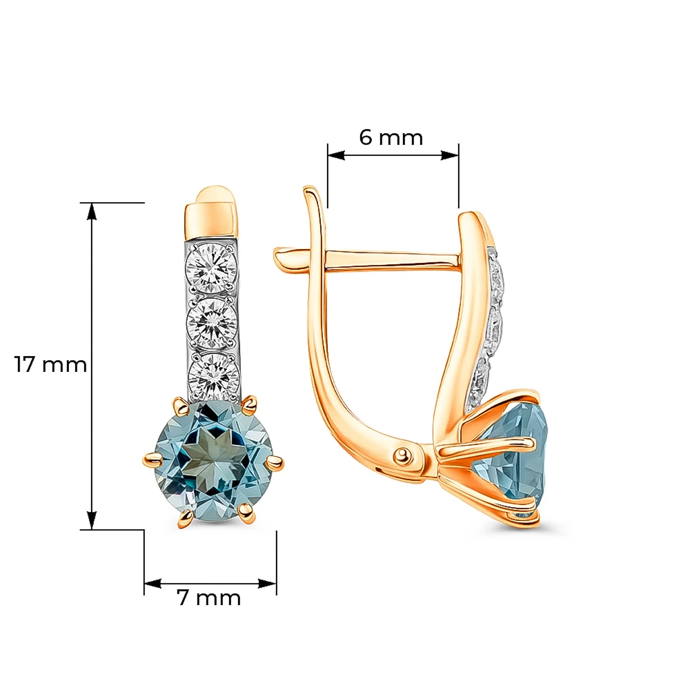 Серьги с топазами и фианитами из красного золота 585 пробы