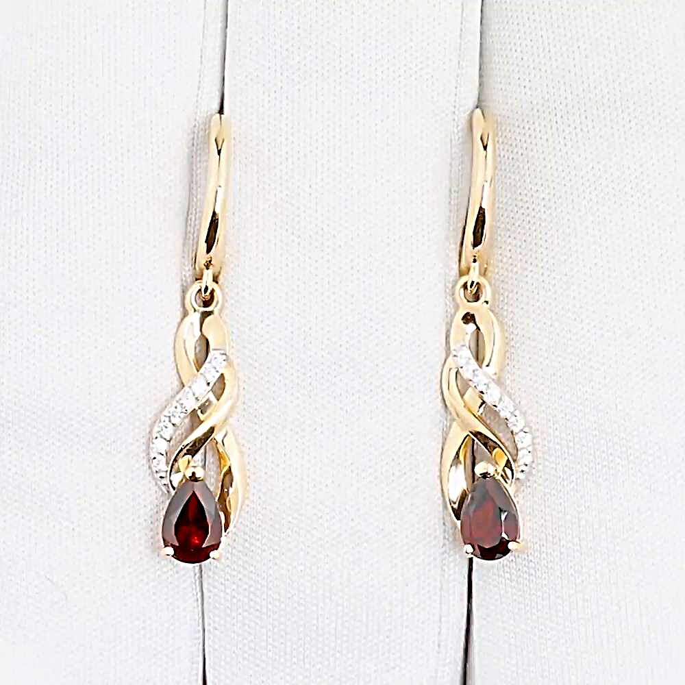 Серьги с гранатами и фианитами из красного золота 585 пробы