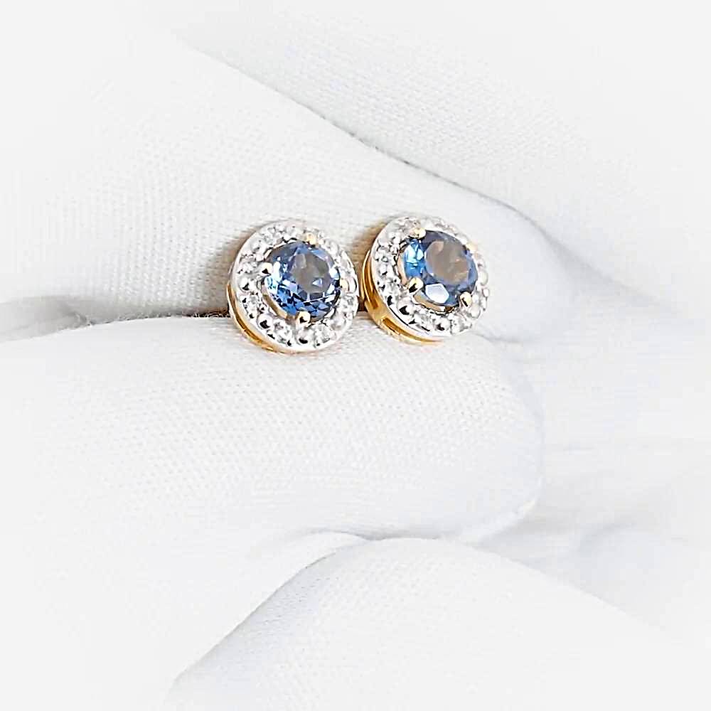 Серьги с топазом лондон и фианитами из красного золота 375 пробы Серьги с топазом лондон и фианитами из красного золота 375 пробы