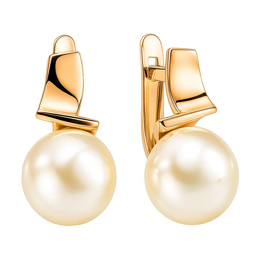 Серьги с культивированным жемчугом из красного золота 375 пробы