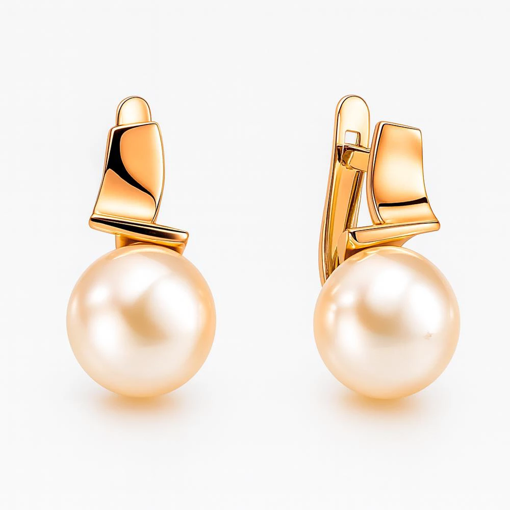 Серьги с культивированным жемчугом из красного золота 375 пробы