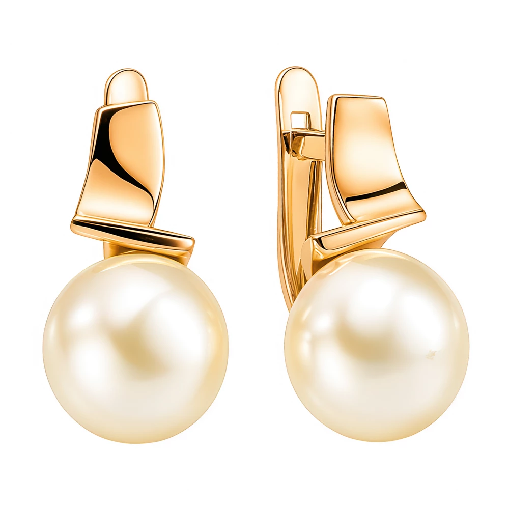 Серьги с культивированным жемчугом из красного золота 375 пробы