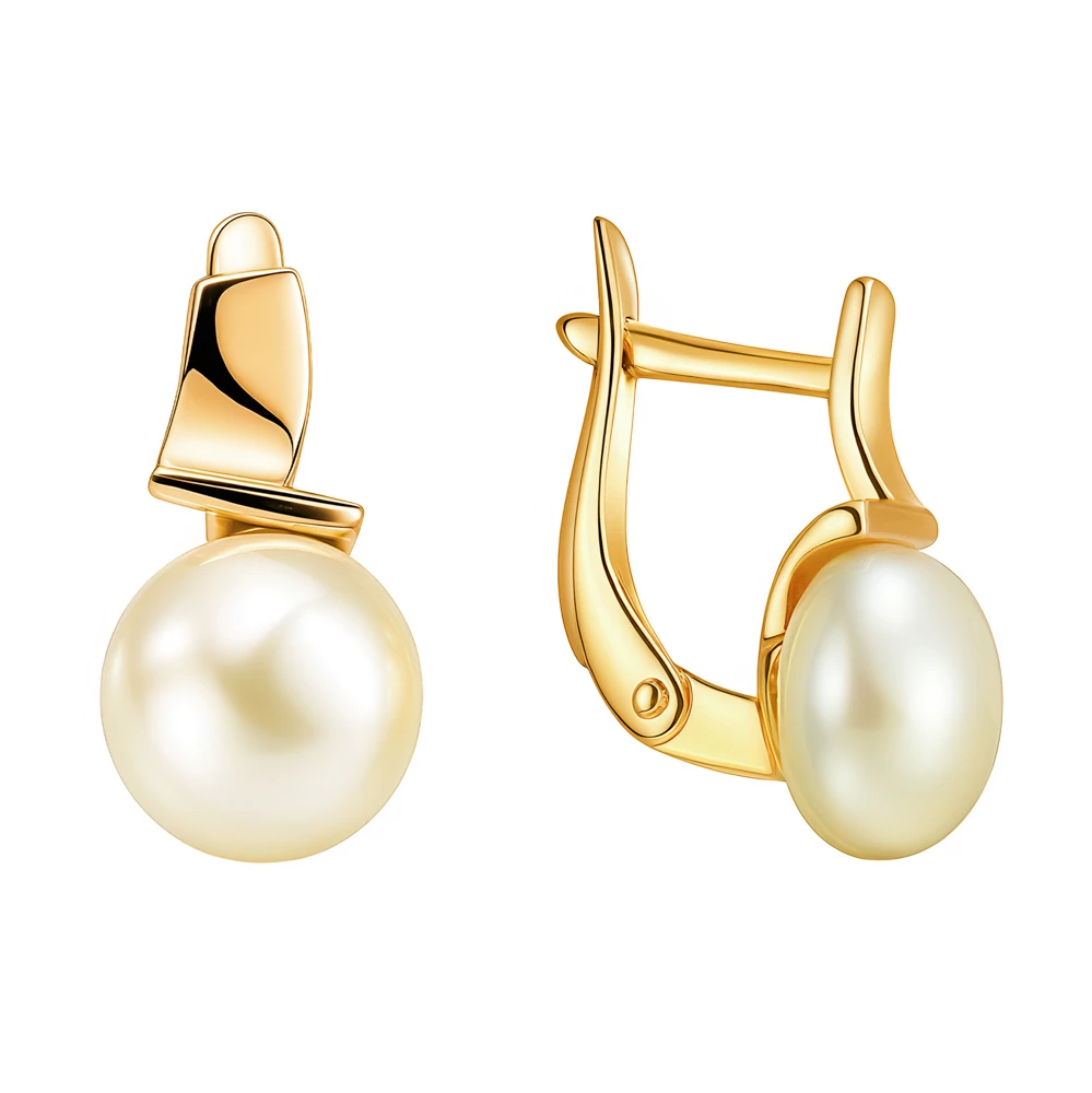 Серьги с культивированным жемчугом из красного золота 375 пробы