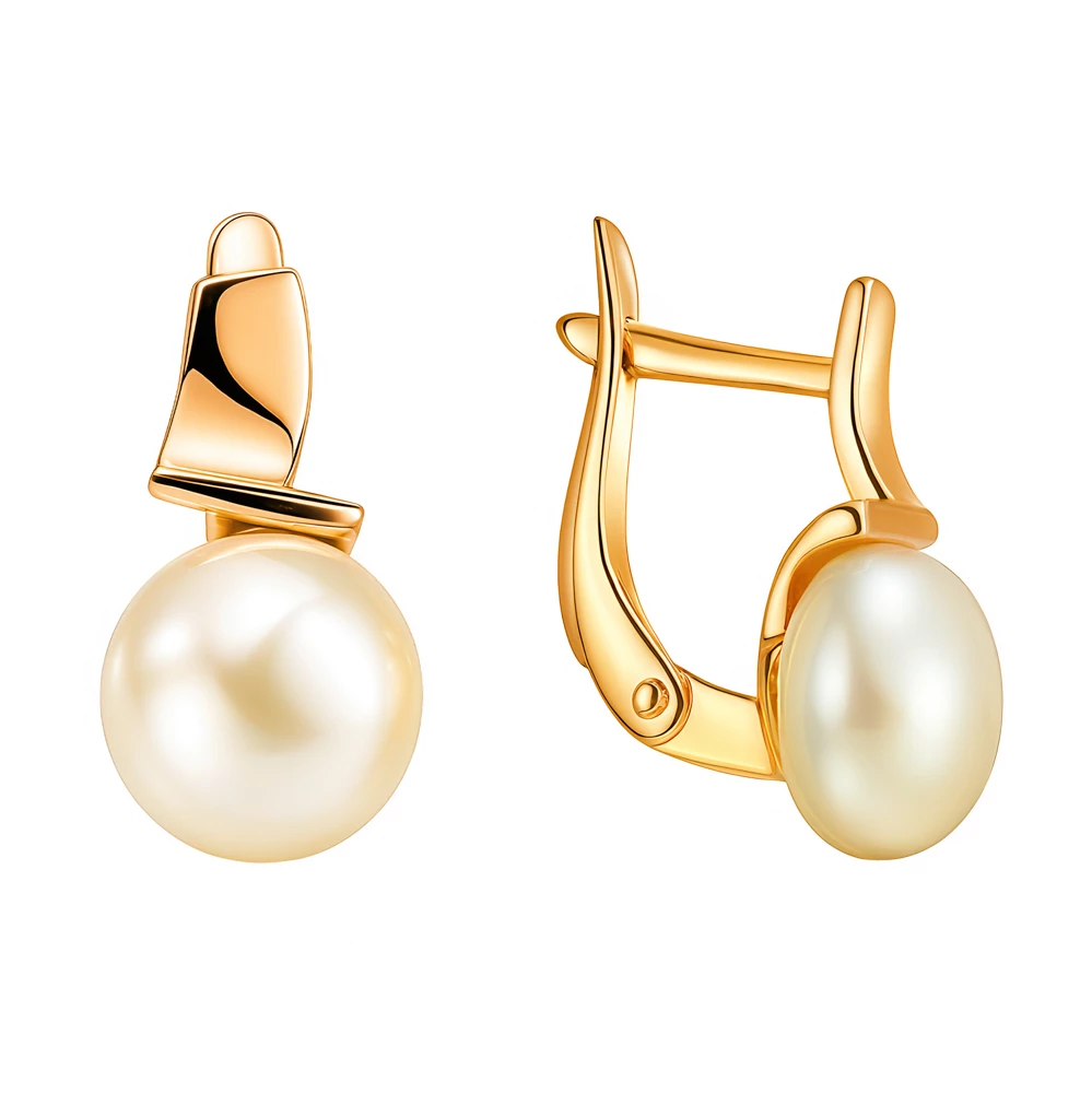 Серьги с культивированным жемчугом из красного золота 375 пробы Серьги с культивированным жемчугом из красного золота 375 пробы