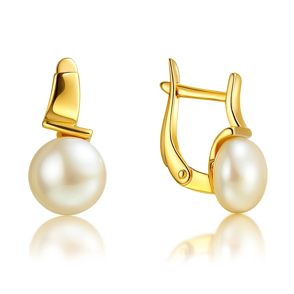 Серьги с культивированным жемчугом из красного золота 375 пробы