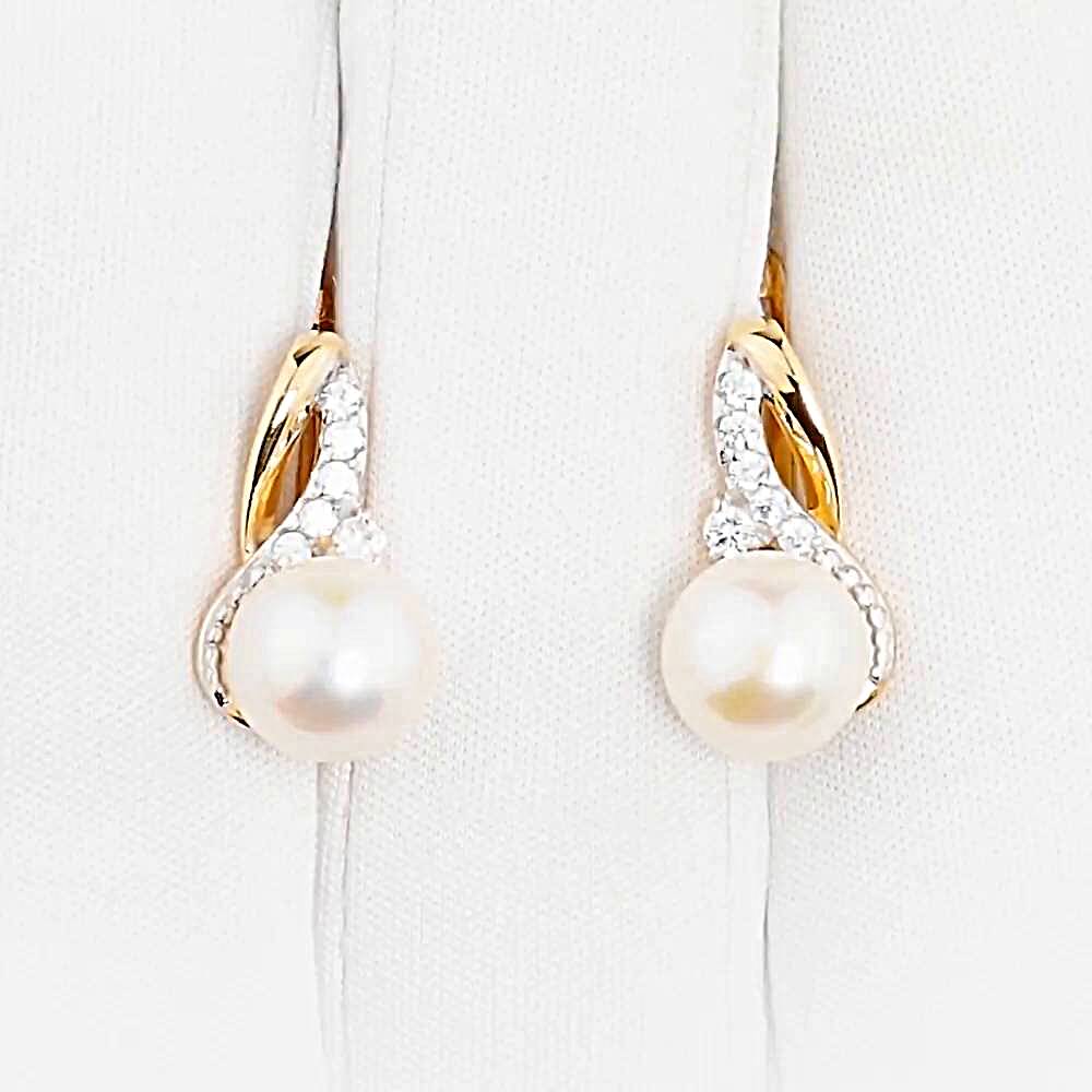 Серьги с культивированным жемчугом и фианитами из красного золота 375 пробы 1