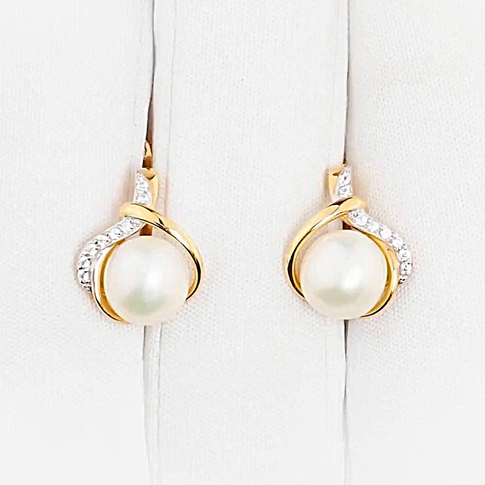 Серьги с культивированным жемчугом и фианитами из красного золота 375 пробы 1