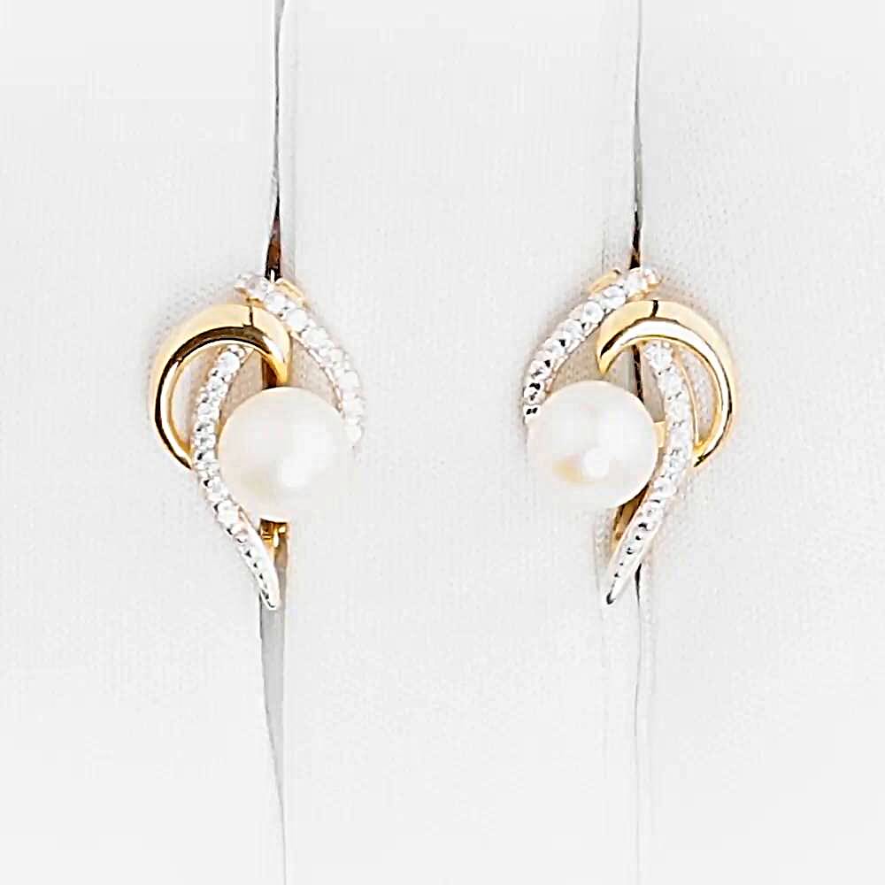 Серьги с культивированным жемчугом и фианитами из красного золота 375 пробы 1