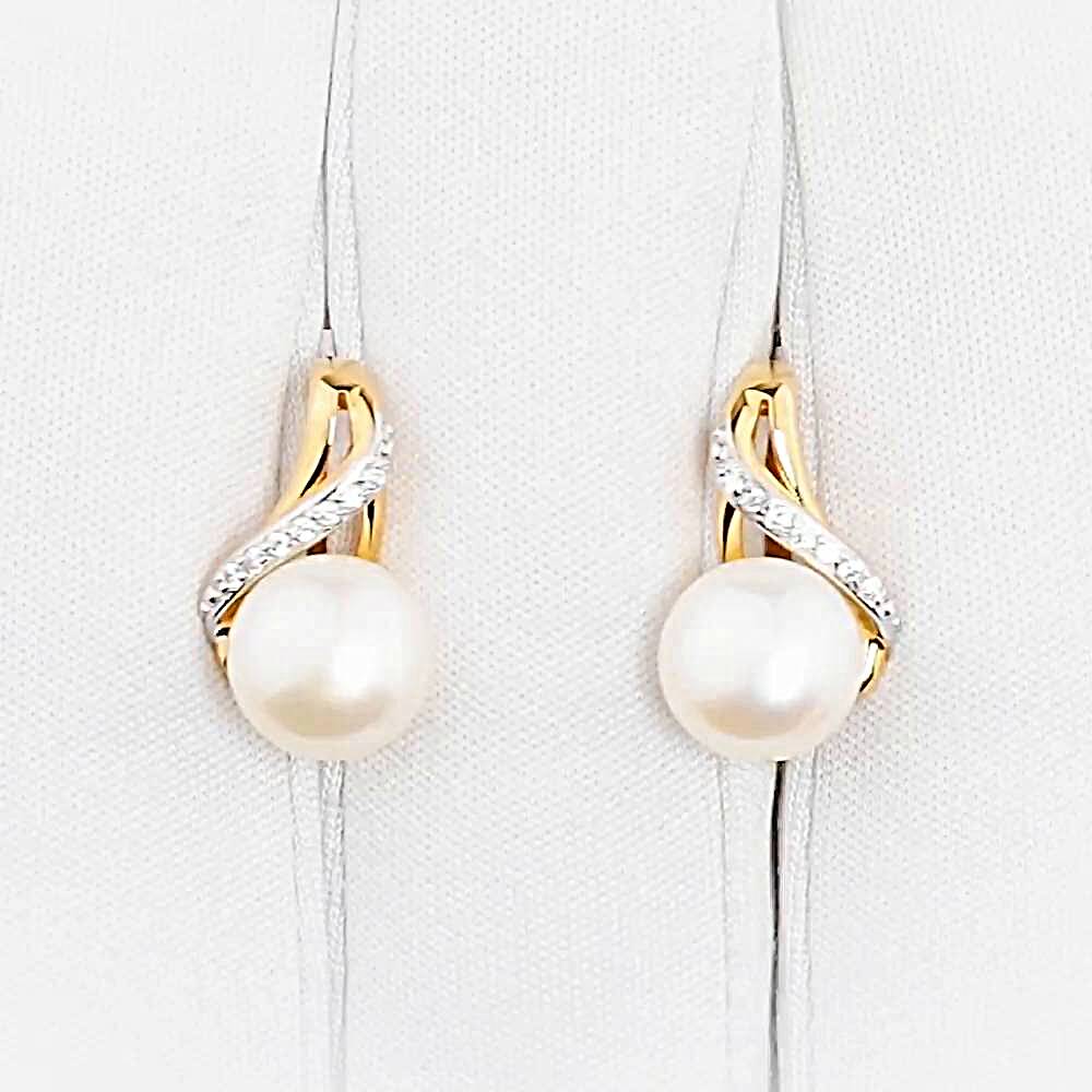 Серьги с культивированным жемчугом и фианитами из красного золота 375 пробы 1