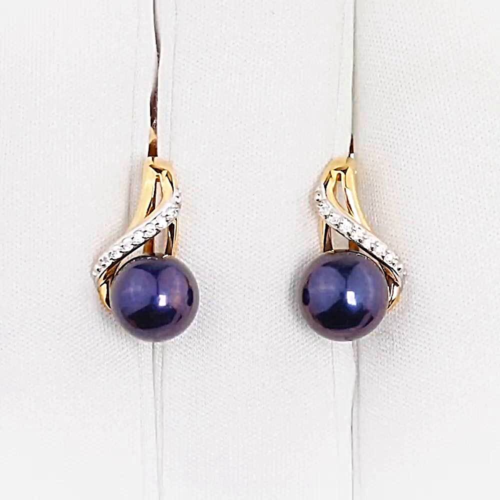 Серьги с культивированным жемчугом и фианитами из красного золота 375 пробы 1