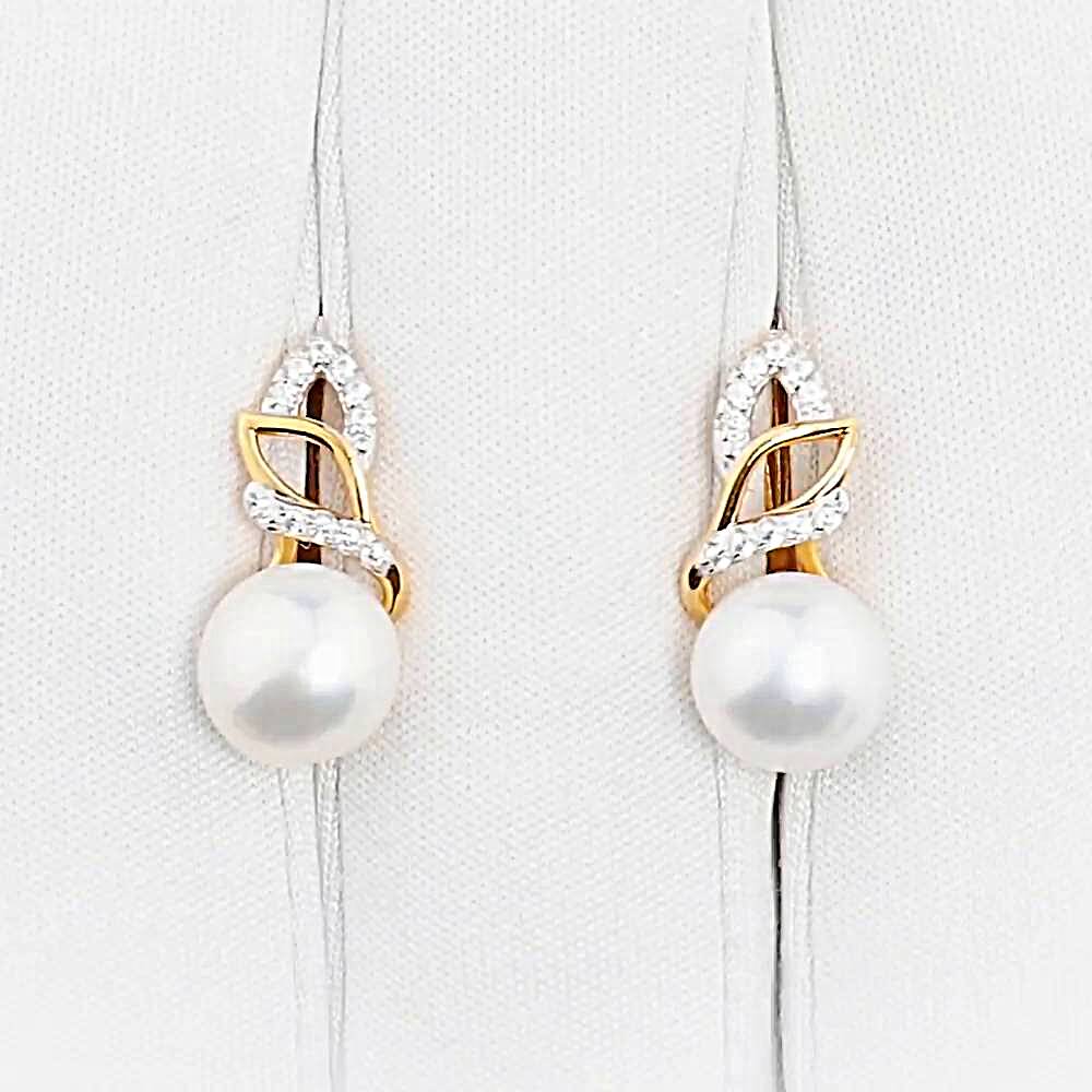 Серьги с культивированным жемчугом и фианитами из красного золота 375 пробы 1