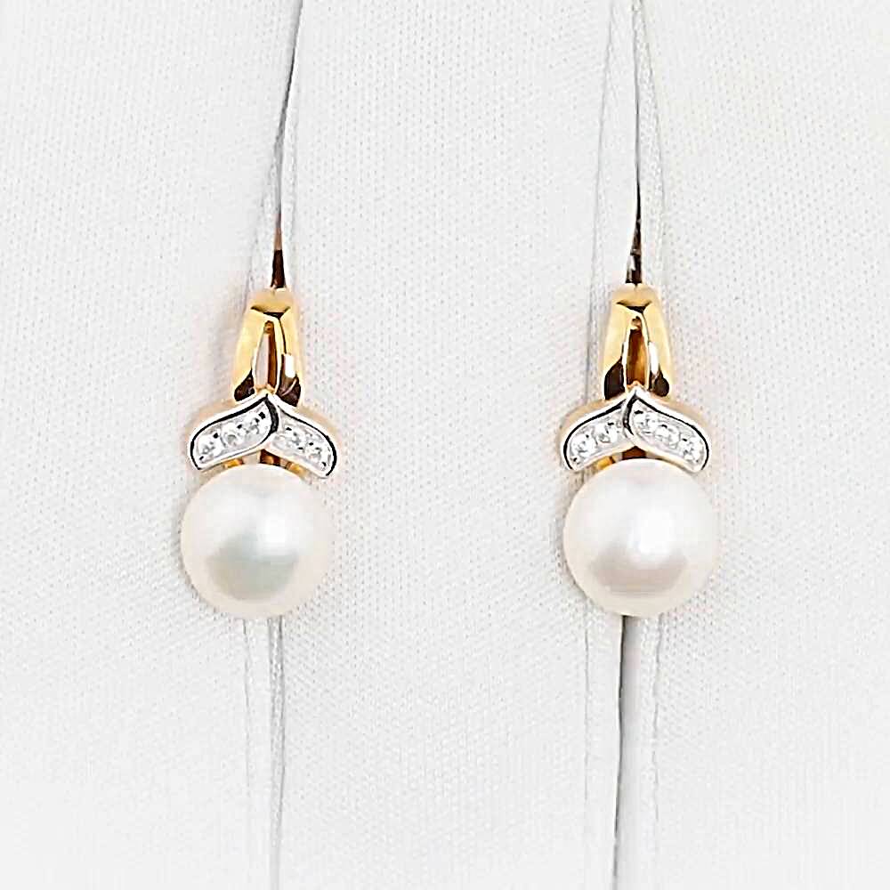 Серьги с культивированным жемчугом и фианитами из красного золота 375 пробы 1