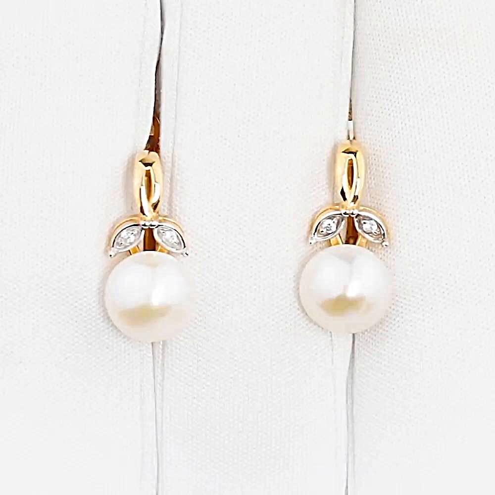 Серьги с культивированным жемчугом и фианитами из красного золота 375 пробы 1