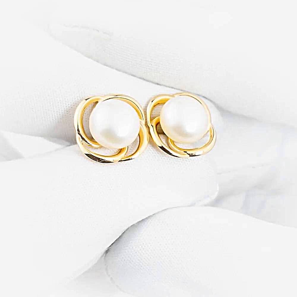 Серьги с культивированным жемчугом из красного золота 585 пробы