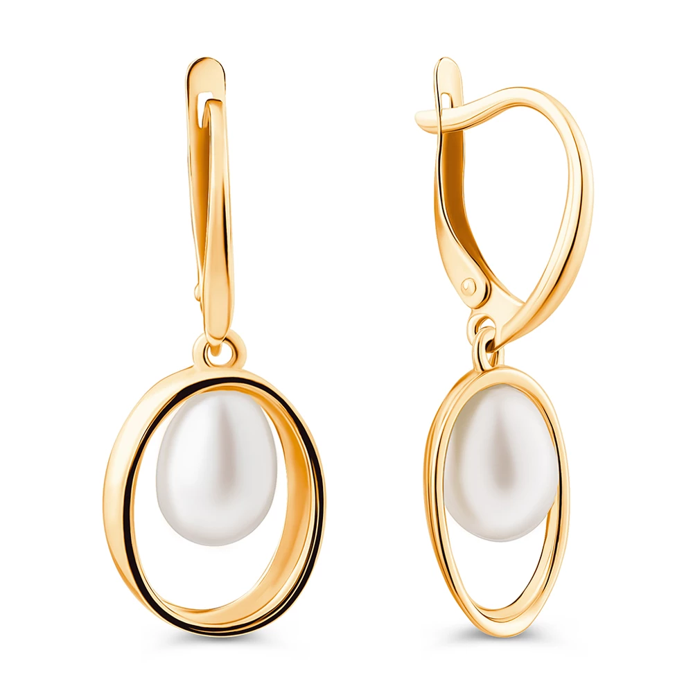 Серьги с культивированным жемчугом из красного золота 585 пробы