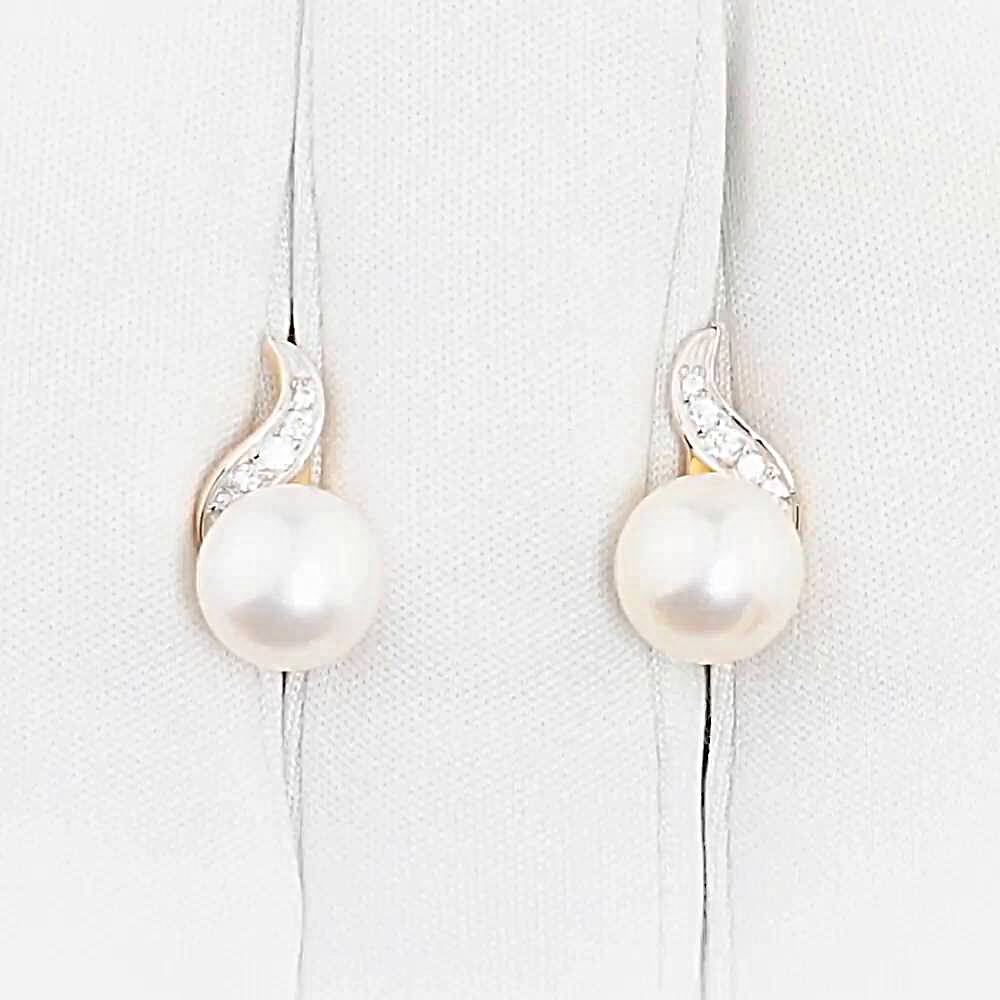 Серьги с культивированным жемчугом и фианитами из красного золота 585 пробы 1