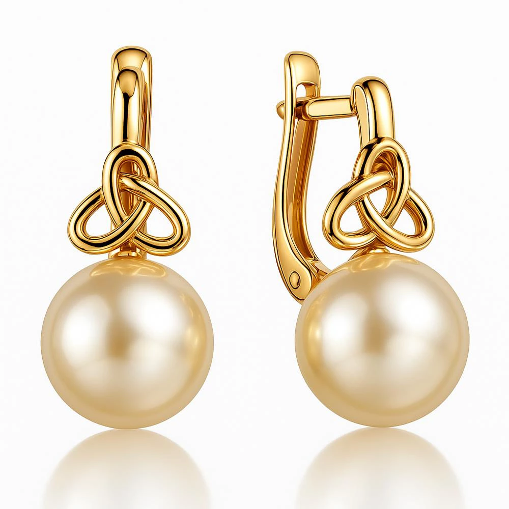 Серьги с культивированным жемчугом из красного золота 585 пробы Серьги с культивированным жемчугом из красного золота 585 пробы