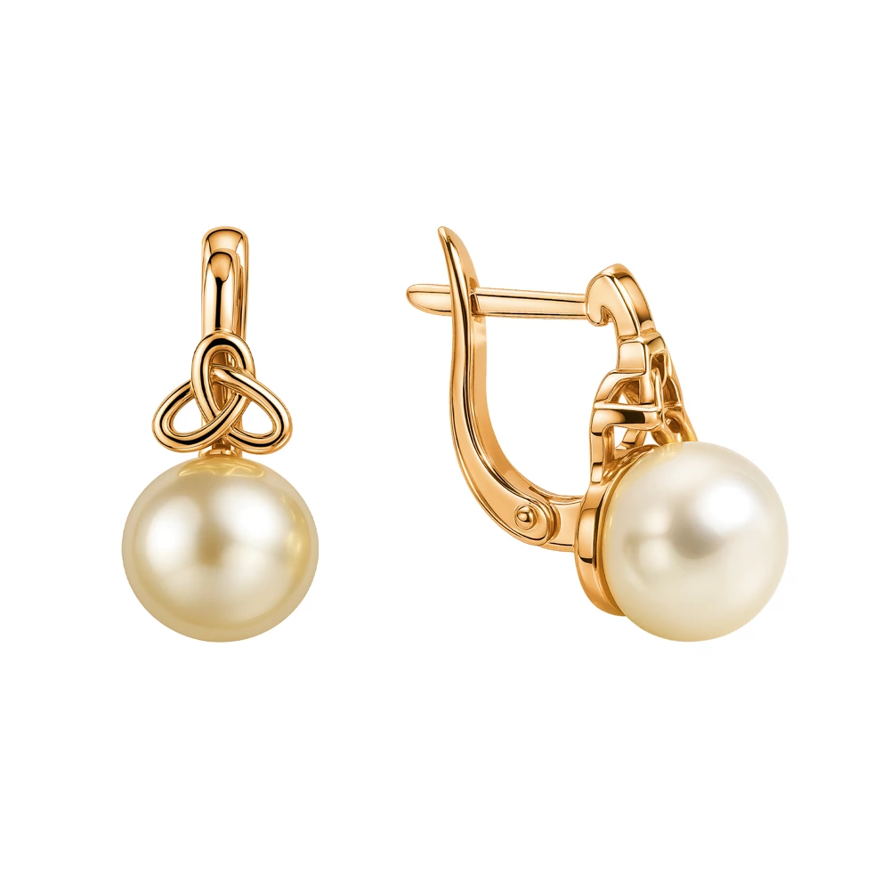 Серьги с культивированным жемчугом из красного золота 585 пробы Серьги с культивированным жемчугом из красного золота 585 пробы