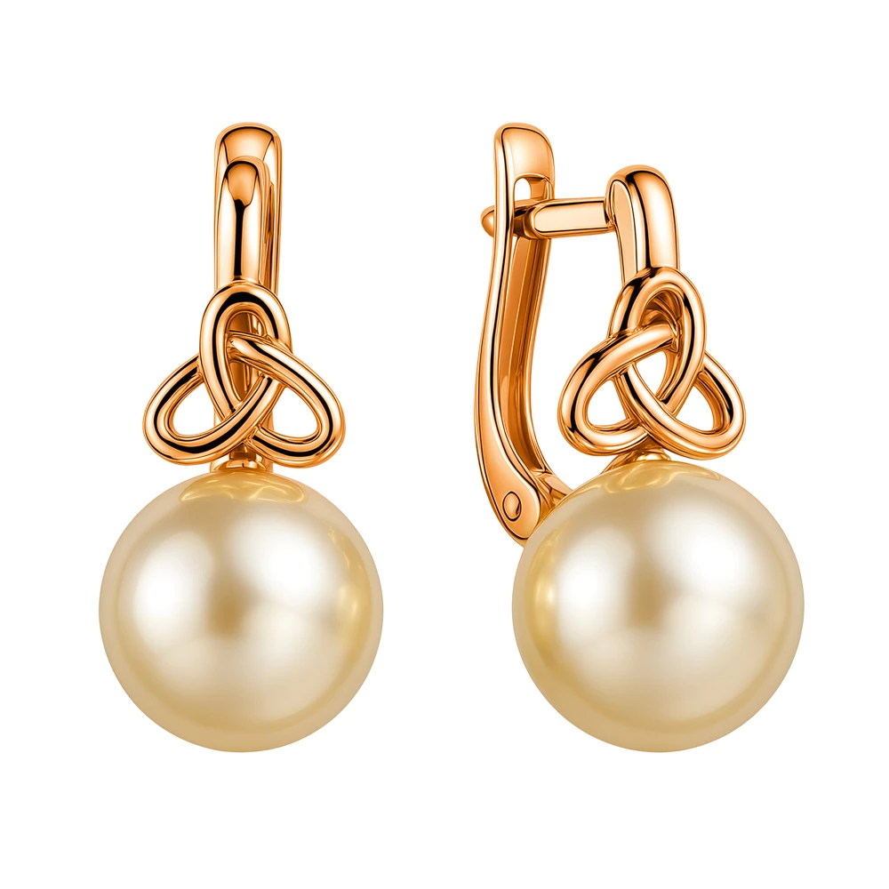 Серьги с культивированным жемчугом из красного золота 585 пробы