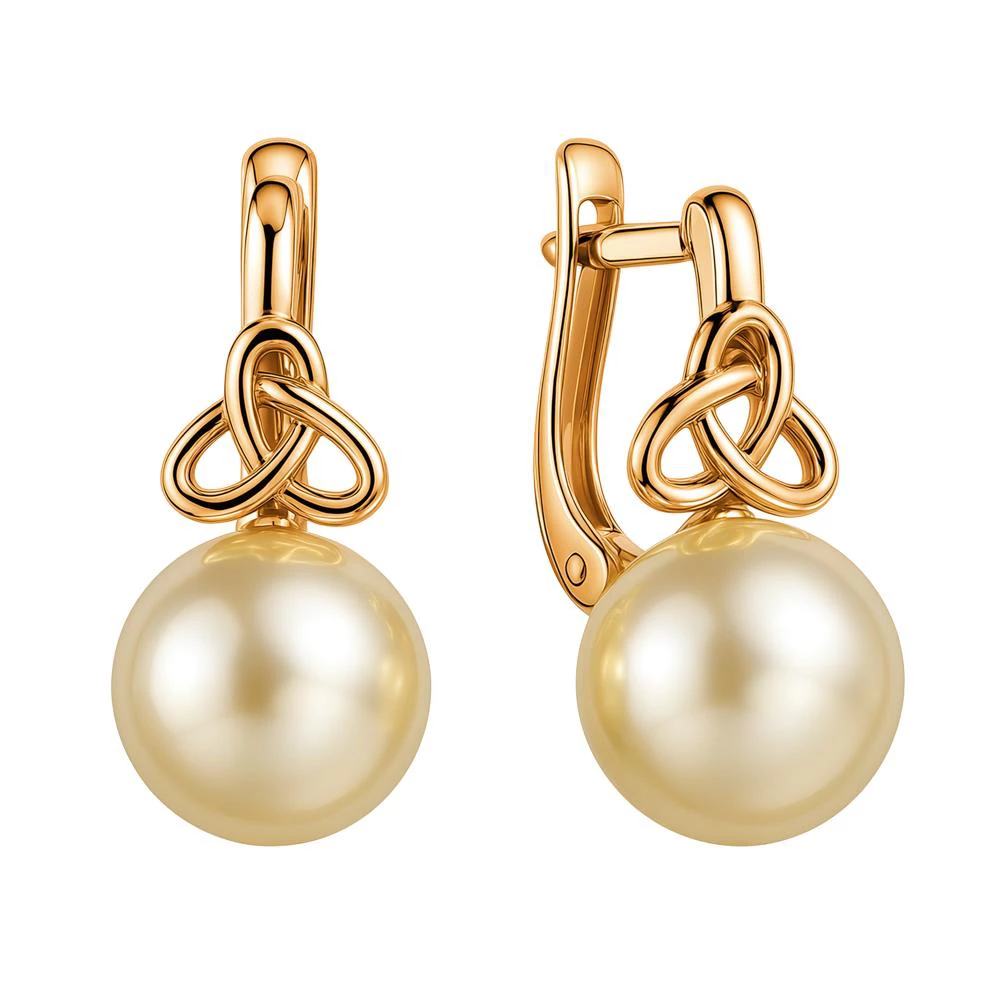 Серьги с культивированным жемчугом из красного золота 585 пробы