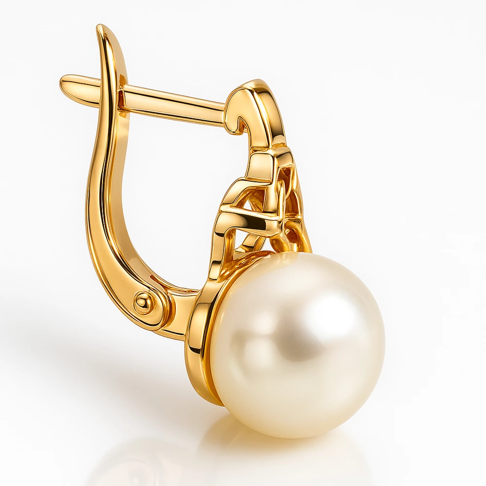 Серьги с культивированным жемчугом из красного золота 585 пробы Серьги с культивированным жемчугом из красного золота 585 пробы