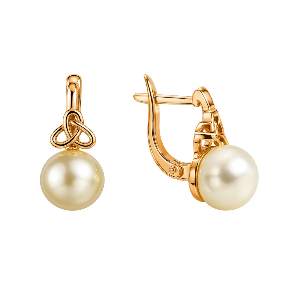 Серьги с культивированным жемчугом из красного золота 585 пробы