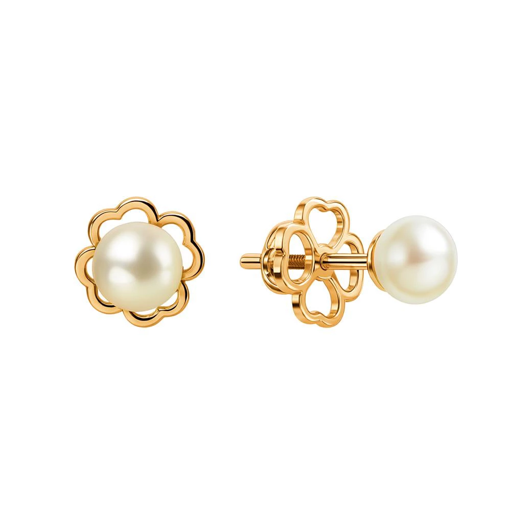 Серьги с культивированным жемчугом из красного золота 375 пробы