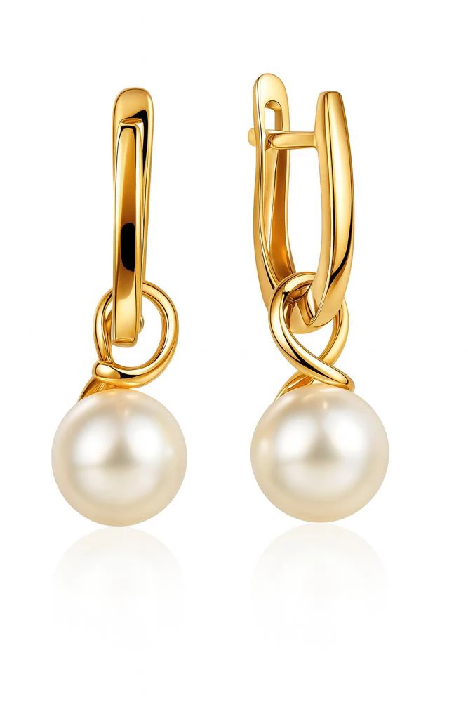 Серьги с культивированным жемчугом из красного золота 375 пробы Серьги с культивированным жемчугом из красного золота 375 пробы