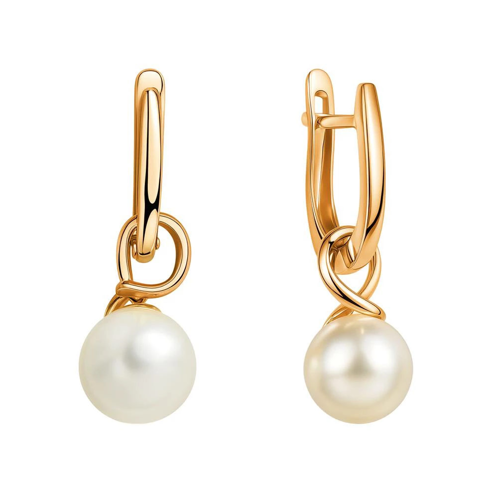 Серьги с культивированным жемчугом из красного золота 375 пробы