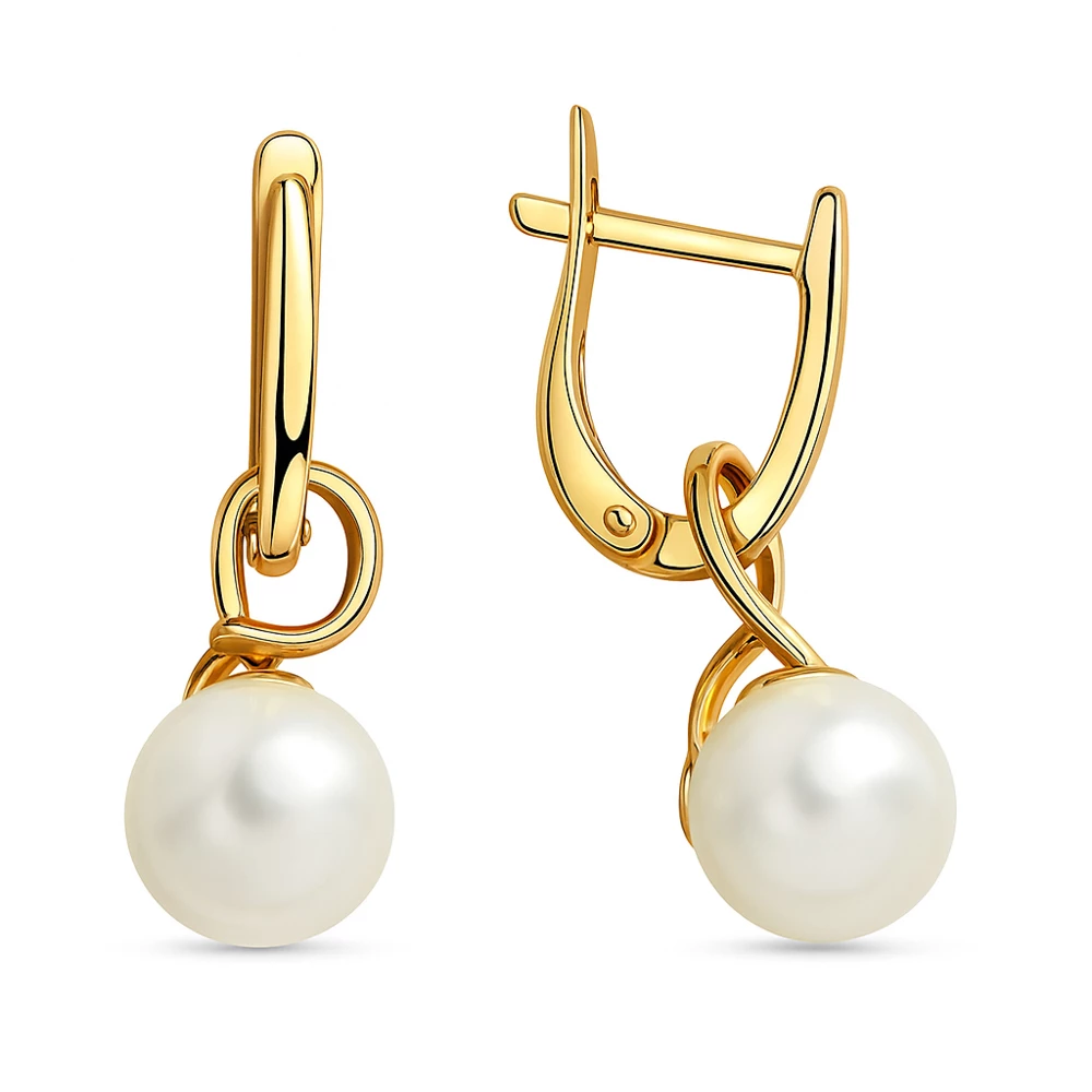 Серьги с культивированным жемчугом из красного золота 375 пробы