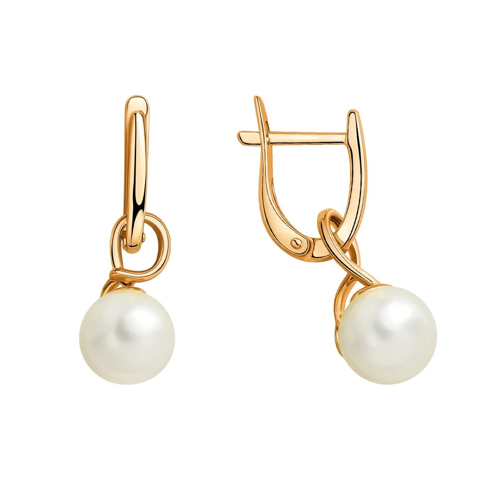 Серьги с культивированным жемчугом из красного золота 375 пробы Серьги с культивированным жемчугом из красного золота 375 пробы