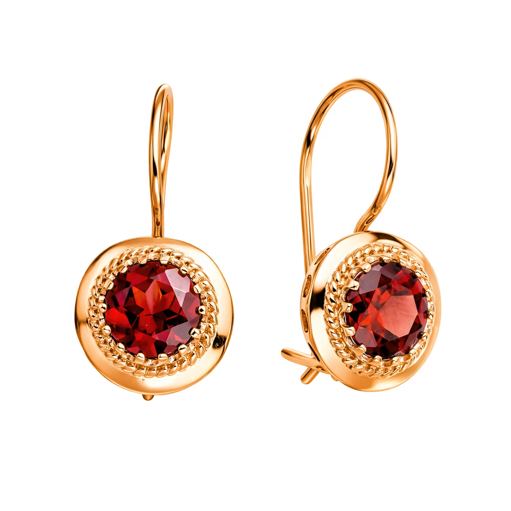 Серьги с гранатами из красного золота 375 пробы