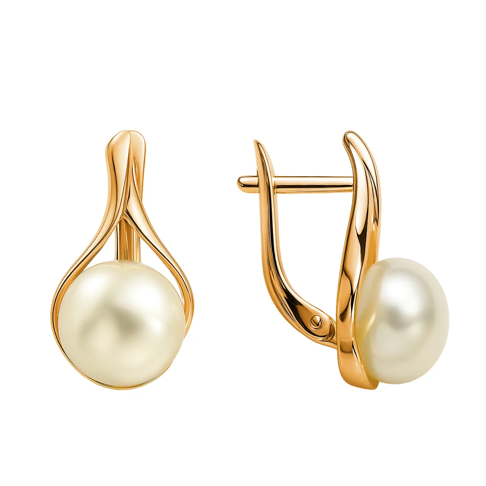 Серьги с культивированным жемчугом из красного золота 375 пробы