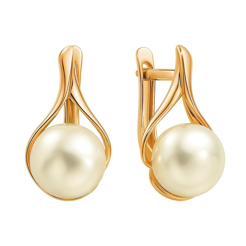 Серьги с культивированным жемчугом из красного золота 375 пробы