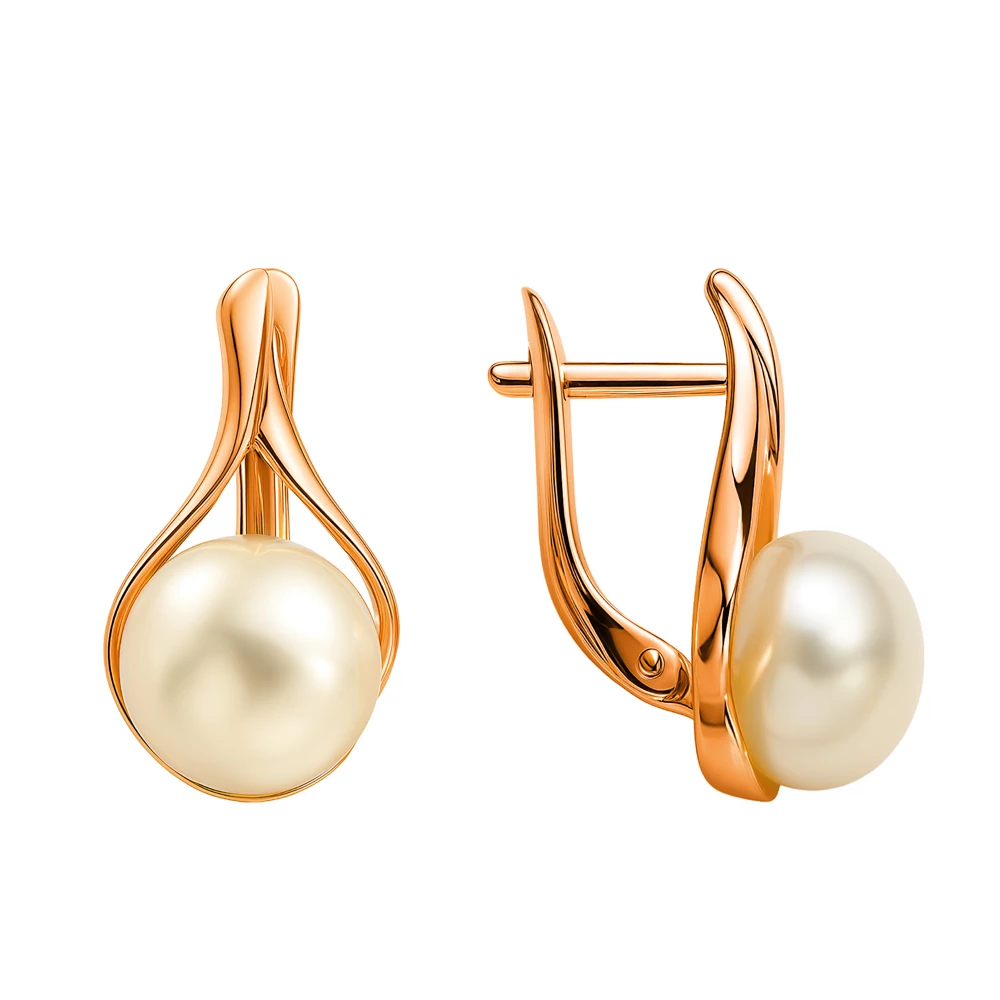Серьги с культивированным жемчугом из красного золота 375 пробы