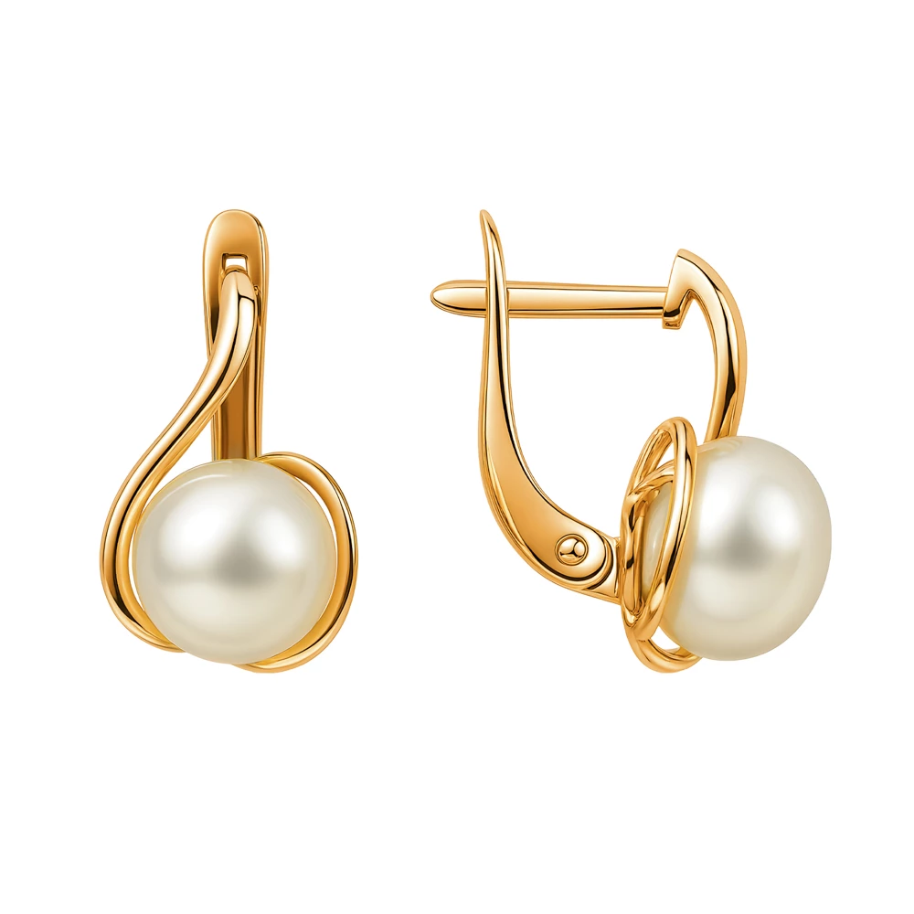 Серьги с культивированным жемчугом из красного золота 375 пробы Серьги с культивированным жемчугом из красного золота 375 пробы