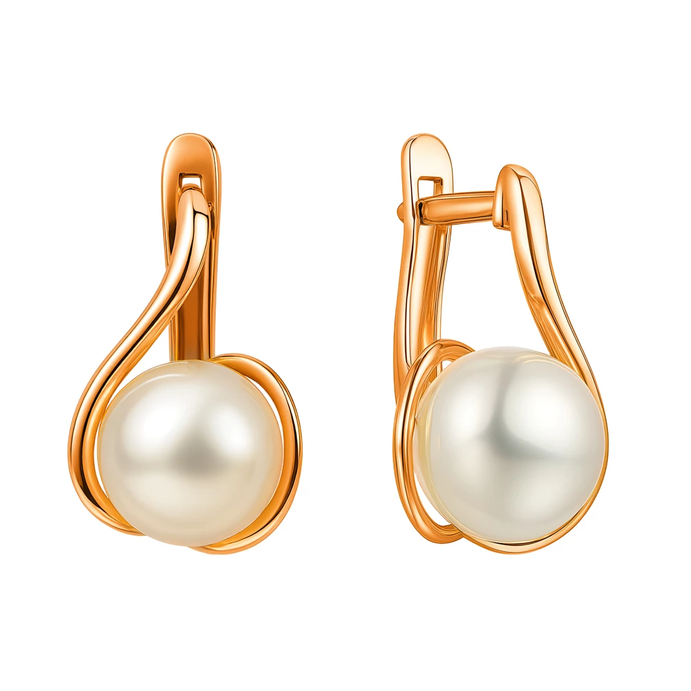 Серьги с культивированным жемчугом из красного золота 375 пробы