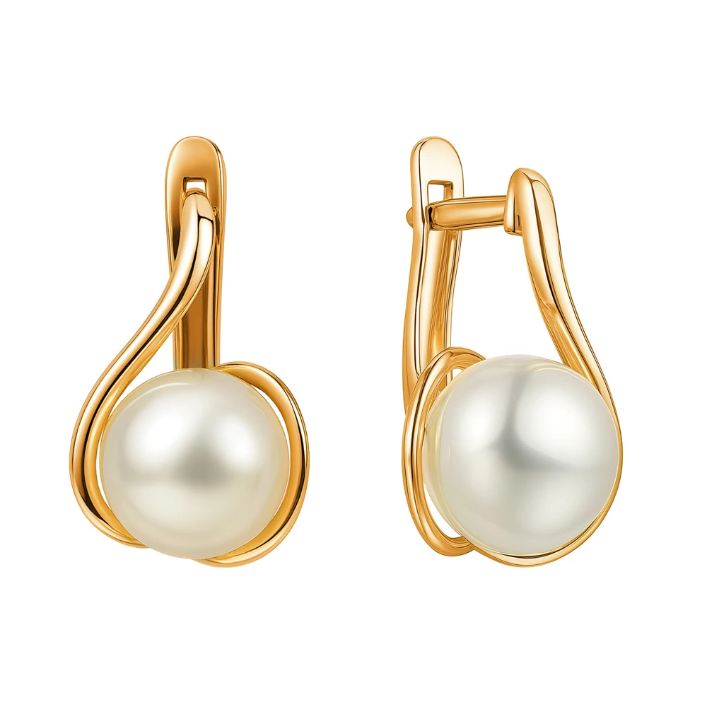 Серьги с культивированным жемчугом из красного золота 375 пробы Серьги с культивированным жемчугом из красного золота 375 пробы