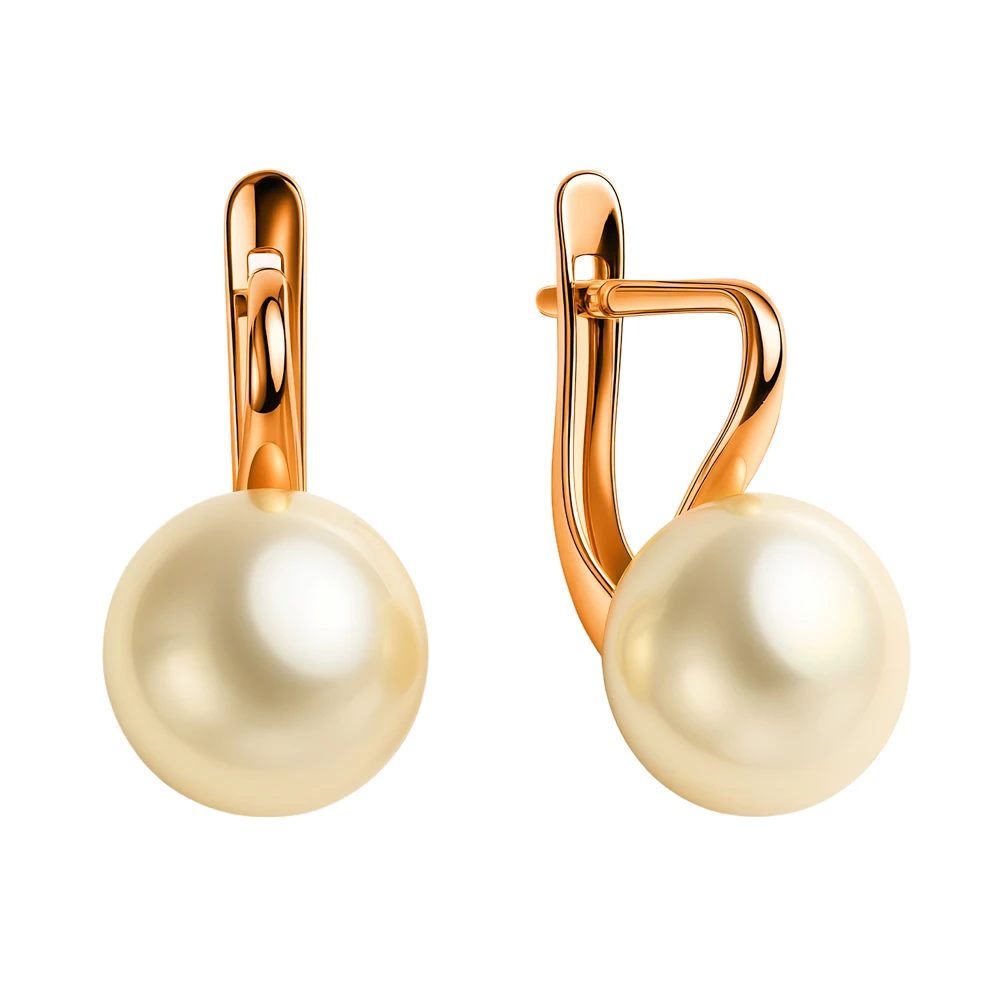 Серьги с культивированным жемчугом из красного золота 375 пробы