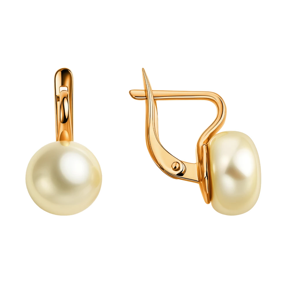 Серьги с культивированным жемчугом из красного золота 375 пробы
